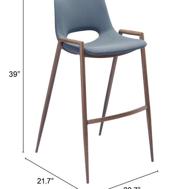 Desi Barstool (Set of 2) Blue & Walnut Barstools TriadCommerceInc   