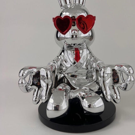 Sitting Rabbit with Red Tie and Glasses Sculpture [TriadCommerceInc]   