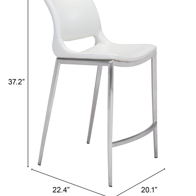 Ace Counter Stool (Set of 2) White & Silver Counter Stools TriadCommerceInc   