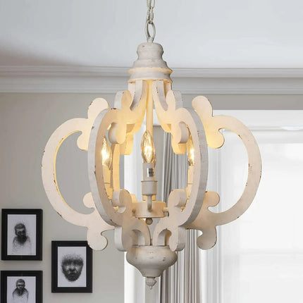 Antiqued Wood And Metal Chandelier, White Chandeliers [TriadCommerceInc]   