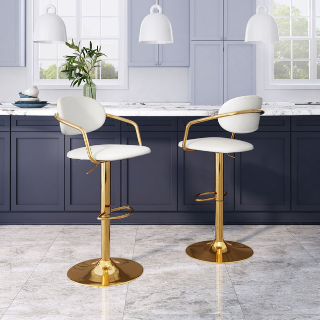 Gusto Barstool White & Gold Barstools TriadCommerceInc   