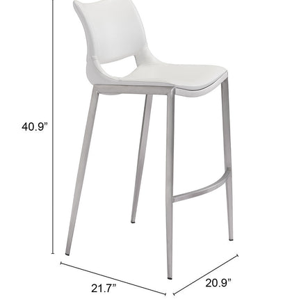 Ace Barstool (Set of 2) White & Silver Barstools TriadCommerceInc   