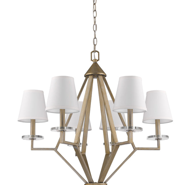 Easton 6-Light Washed Gold Chandelier With Crystal Bobeches And White Fabric Shades Chandeliers TriadCommerceInc   