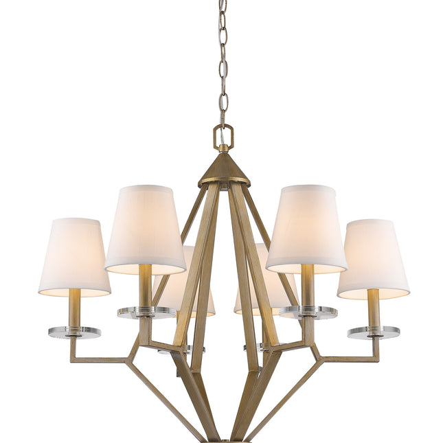 Easton 6-Light Washed Gold Chandelier With Crystal Bobeches And White Fabric Shades Chandeliers TriadCommerceInc   