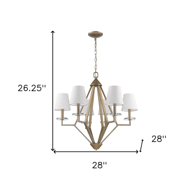 Easton 6-Light Washed Gold Chandelier With Crystal Bobeches And White Fabric Shades Chandeliers TriadCommerceInc   