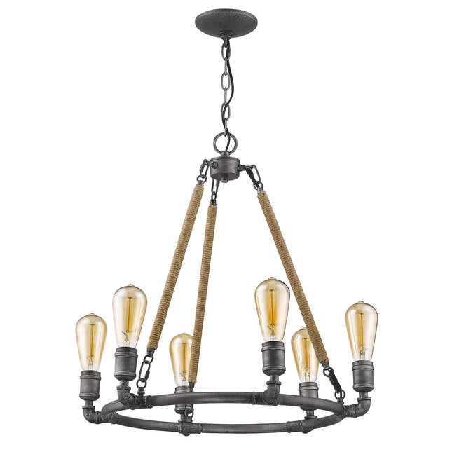 Grayson 6-Light Antique Gray Chandelier With Jute Wrapped Uprights Chandeliers TriadCommerceInc   