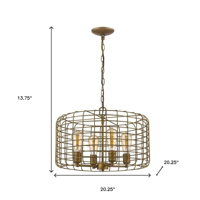 Lynden 4-Light Raw Brass Drum Pendant With Wire Cage Shade Pendant Light TriadCommerceInc Default Title  