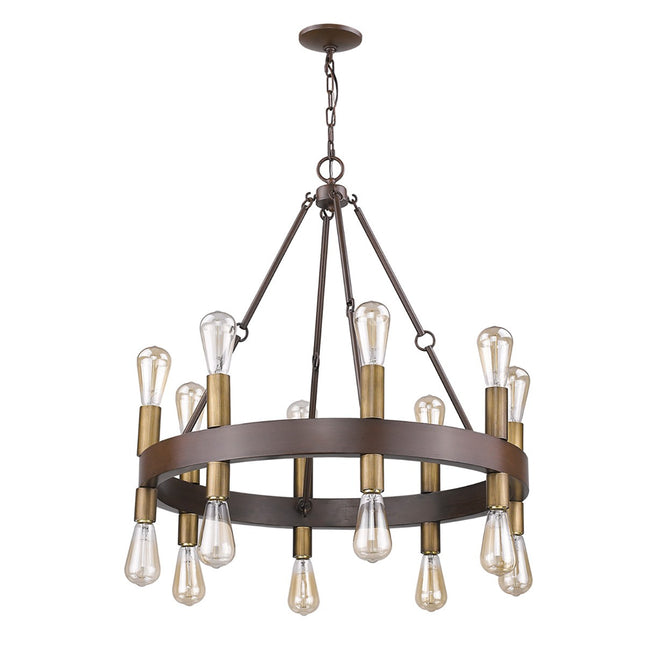 Cumberland 16-Light Wood Finish Chandelier With Raw Brass Sockets Chandeliers TriadCommerceInc   