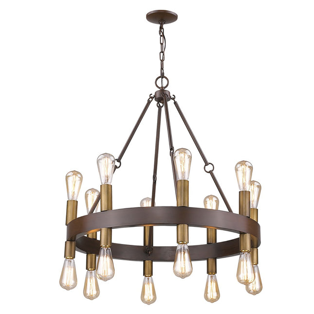 Cumberland 16-Light Wood Finish Chandelier With Raw Brass Sockets Chandeliers TriadCommerceInc   