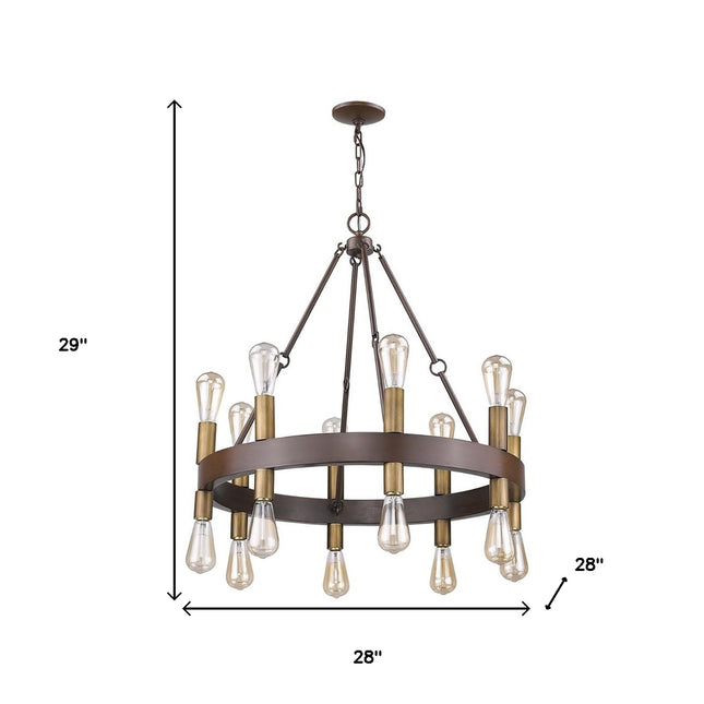 Cumberland 16-Light Wood Finish Chandelier With Raw Brass Sockets Chandeliers TriadCommerceInc   