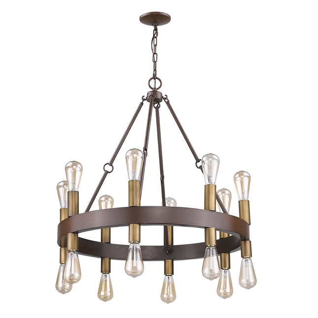 Cumberland 16-Light Wood Finish Chandelier With Raw Brass Sockets Chandeliers TriadCommerceInc   