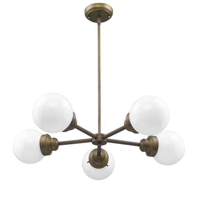 Portsmith 5-Light Raw Brass Chandelier With White Globe Shades Chandeliers TriadCommerceInc   