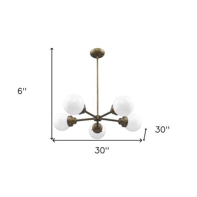 Portsmith 5-Light Raw Brass Chandelier With White Globe Shades Chandeliers TriadCommerceInc   