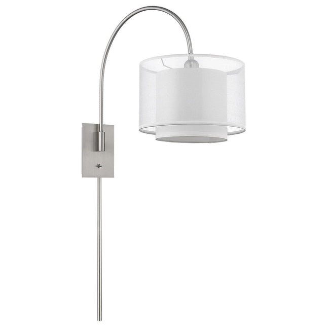 Brella 1-Light Brushed Nickel Swivel Wall Lamp With Sheer Snow Shantung Two Tier Shade Wall Lighting TriadCommerceInc   