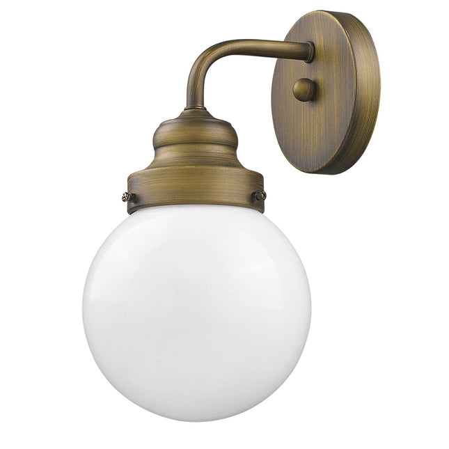 One Light Gold Wall Sconce with Round Glass Shade Wall Lighting TriadCommerceInc   