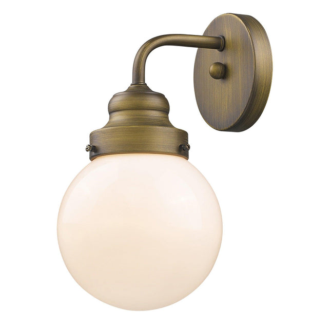 One Light Gold Wall Sconce with Round Glass Shade Wall Lighting TriadCommerceInc   