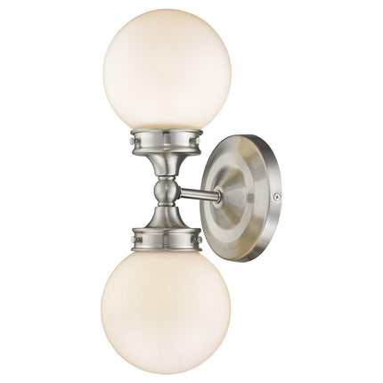 Two Light Silver Wall Sconce with Round Frosted Glass Shade Wall Lighting TriadCommerceInc   