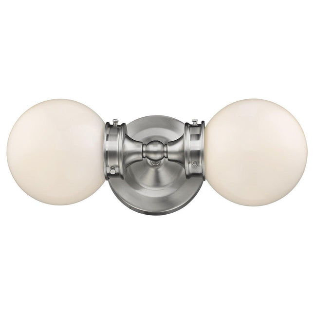 Two Light Silver Wall Sconce with Round Frosted Glass Shade Wall Lighting TriadCommerceInc   