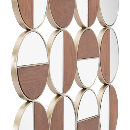 Cycle Round Mirror Gold & Walnut Mirrors [TriadCommerceInc]   