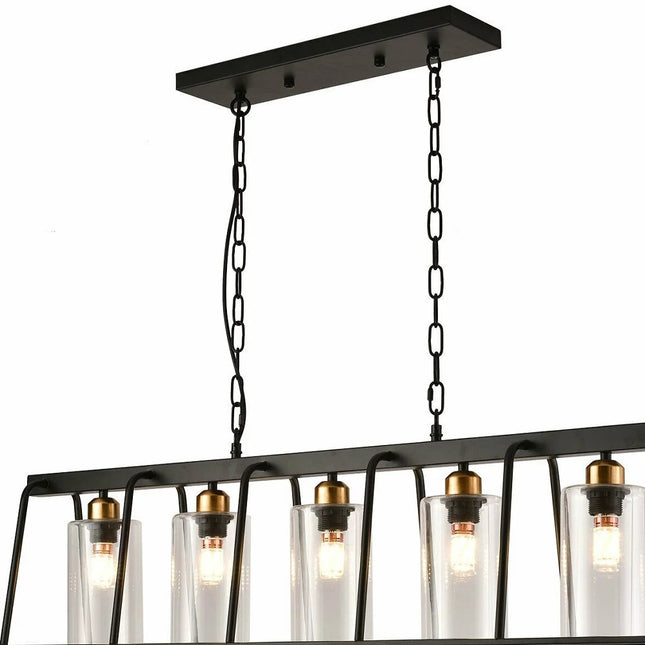 Black Shaded Five Light Metal Ceiling Light With Clear Shades Chandeliers TriadCommerceInc   