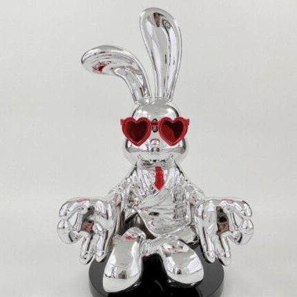 Sitting Rabbit with Red Tie and Glasses Sculpture [TriadCommerceInc]   