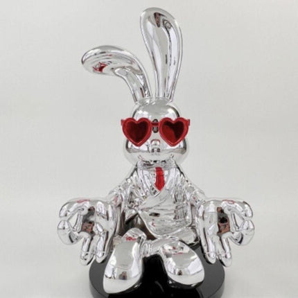 Sitting Rabbit with Red Tie and Glasses Sculpture TriadCommerceInc   