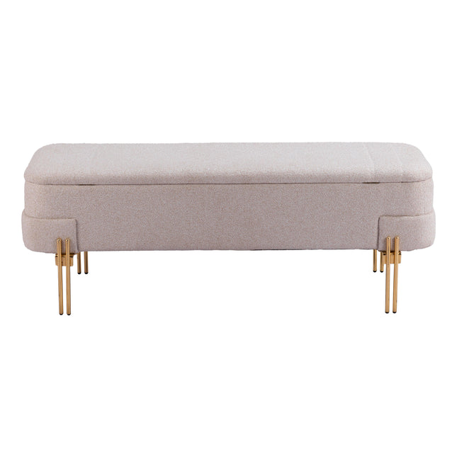 Lebreton Storage Bench Oatmeal Beige Benches [TriadCommerceInc]   