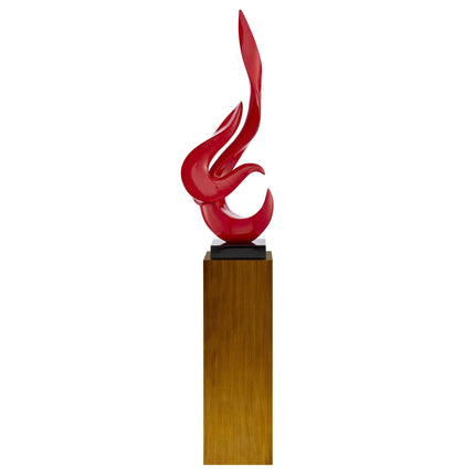 Red Flame Floor Sculpture With Wood Stand, 65" Tall Sculpture TriadCommerceInc   