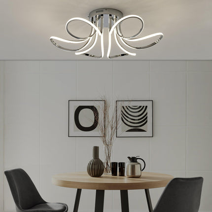 6 Petal Flower LED Strip Flush Mount Lamp // Chrome and Dimmable Chandeliers-Pendants-Hanging Lights [TriadCommerceInc]   