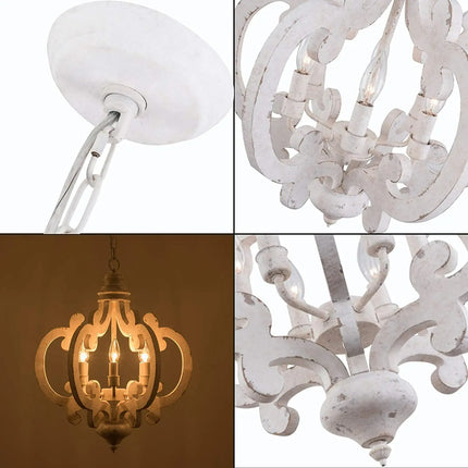 Antiqued Wood And Metal Chandelier, White Chandeliers [TriadCommerceInc]   