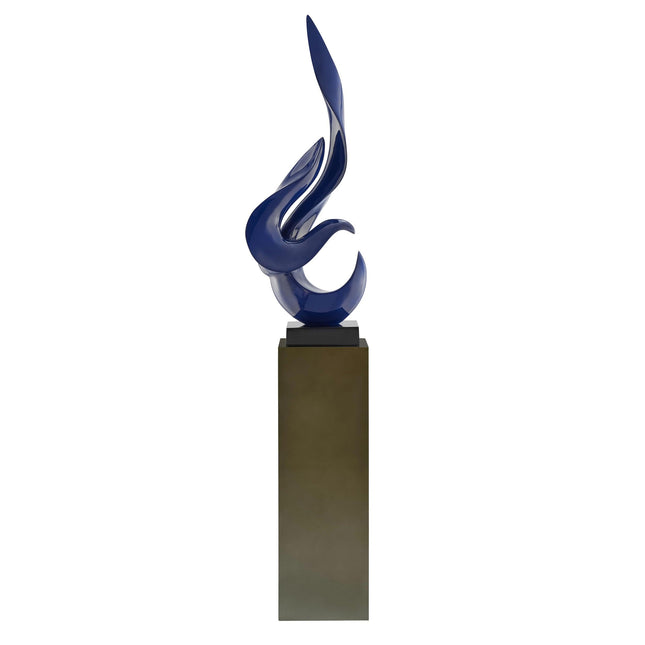 Navy Blue Flame Floor Sculpture With Gray Stand, 65" Tall Sculpture TriadCommerceInc   