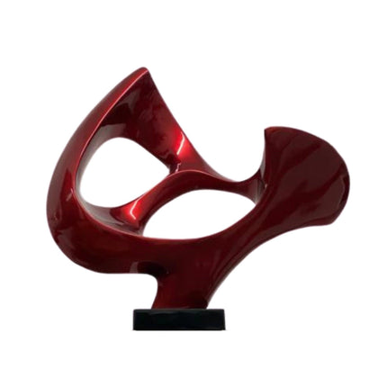 Metallic Red Abstract Mask Floor Sculpture With White Stand, 54" Tall Sculpture [TriadCommerceInc]   