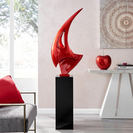 Metallic Red Sail Floor Sculpture With Black Stand, 70" Tall Sculpture [TriadCommerceInc]   