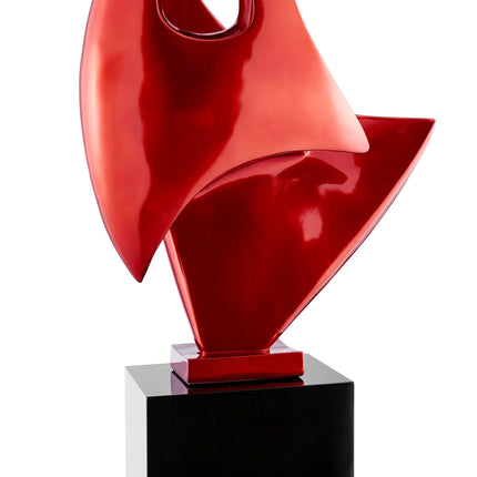 Metallic Red Sail Floor Sculpture With Black Stand, 70" Tall Sculpture [TriadCommerceInc]   