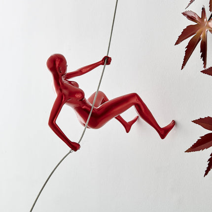 Metallic Red Wall Sculpture Climbing 8" Woman Sculpture [TriadCommerceInc]   