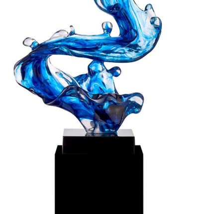 Ocean Blue Cortes Bay Wave Floor Sculpture with Black Stand, 43" Tall Sculpture [TriadCommerceInc]   