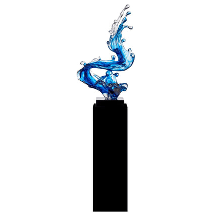 Ocean Blue Cortes Bay Wave Floor Sculpture with Black Stand, 57" Tall Sculpture [TriadCommerceInc]   