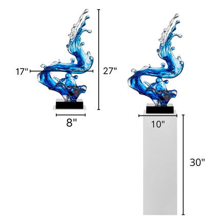 Ocean Blue Cortes Bay Wave Floor Sculpture with White Stand, 57" Tall Sculpture [TriadCommerceInc]   