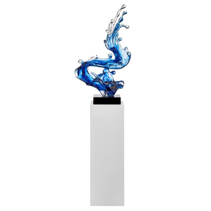 Ocean Blue Cortes Bay Wave Floor Sculpture with White Stand, 57" Tall Sculpture [TriadCommerceInc]   