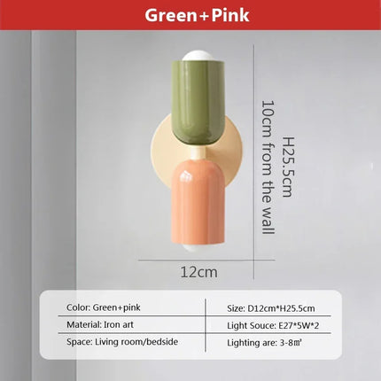 Double Head Headboard Wall Lamp Wall Lamp TriadCommerceInc Pink+Green Warm White 