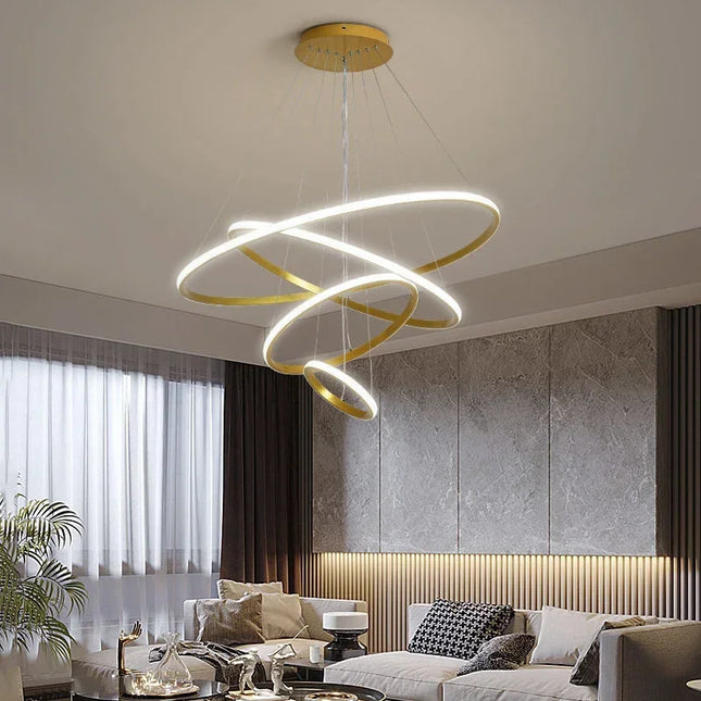 Nordic LED Circular Ceiling Pendant Light Pendant Light TriadCommerceInc Golden 3ring 40x60x80cm | Infinite Dimming 