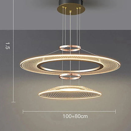 LED Round Crystal Pendant Lamp Chandelier TriadCommerceInc 100D cm + 80D cm Trichromatic Light 