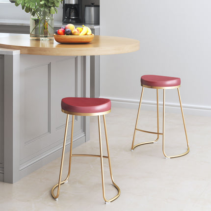 Bree Counter Stool (Set of 2) Burgundy & Gold Counter Stools TriadCommerceInc   