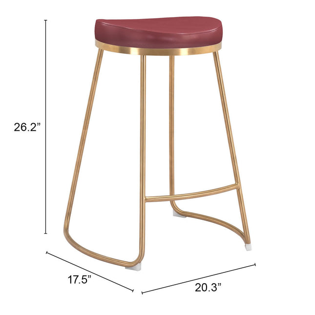 Bree Counter Stool (Set of 2) Burgundy & Gold Counter Stools TriadCommerceInc   