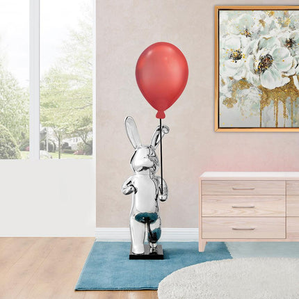 Chrome Bunny Red Balloon Sculpture [TriadCommerceInc]   