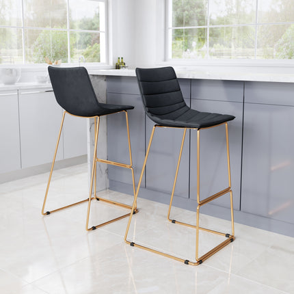 Adele Barstool (Set of 2) Black & Gold Barstools TriadCommerceInc   