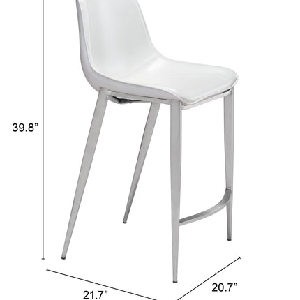 Magnus Counter Stool (Set of 2) White & Silver Counter Stools TriadCommerceInc   