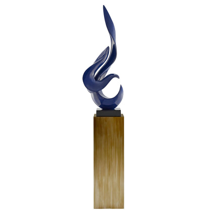 Navy Blue Flame Floor Sculpture With Bronze Stand, 65" Tall Sculpture [TriadCommerceInc]   