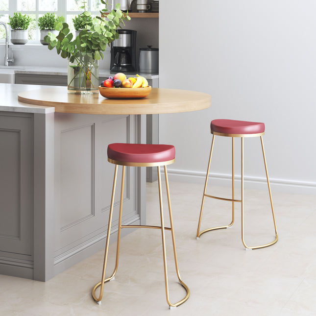 Bree Barstool (Set of 2) Burgundy & Gold Barstools TriadCommerceInc   