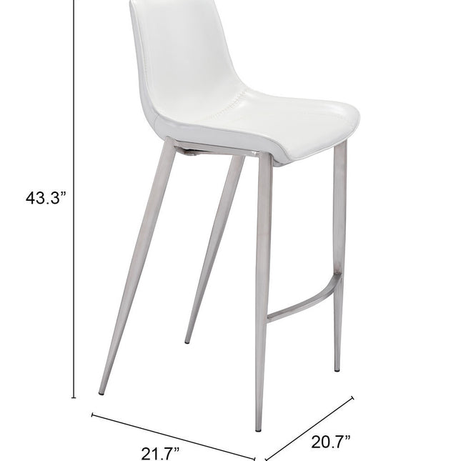 Magnus Barstool (Set of 2) White & Silver Barstools TriadCommerceInc   